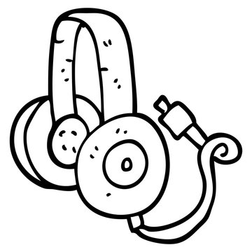 black and white headphones with cable clip art preview