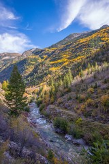 Crystal river on a bright sunny autumn day in Colorado