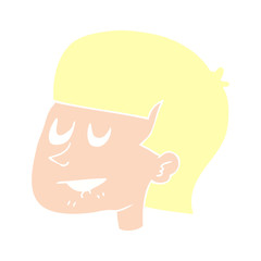 flat color illustration of a cartoon man biting lip