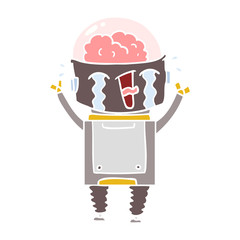 flat color style cartoon crying robot
