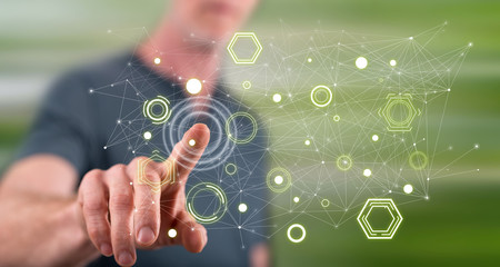 Man touching a digital network concept