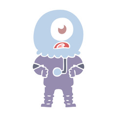 flat color style cartoon cyclops alien spaceman