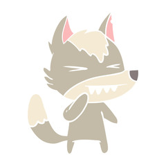 angry wolf flat color style cartoon