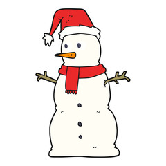 flat color illustration of a cartoon snowman