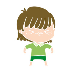 annoyed flat color style cartoon girl