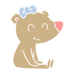 sitting female bear flat color style cartoon