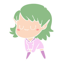 happy flat color style cartoon elf girl posing