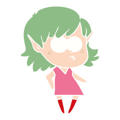 flat color style cartoon elf girl staring