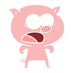 flat color style cartoon pig shouting