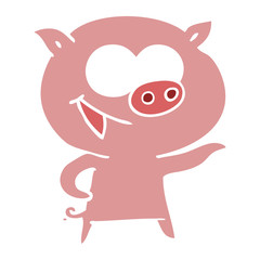 cheerful pig flat color style cartoon
