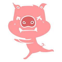 angry flat color style cartoon pig