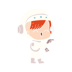 flat color style cartoon astronaut girl pointing and laughing