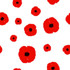 Floral seamless pattern big and small Poppies flower on white, vector eps 10