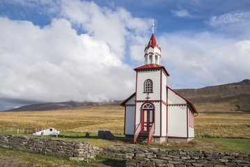 Fototapeta na wymiar Church East of Sauðárkrókur, Iceland