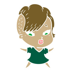flat color style cartoon surprised girl