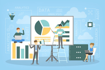 Business data analysis and analytics concept illustration