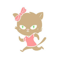 cute flat color style cartoon cat jogging