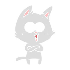 funny flat color style cartoon cat