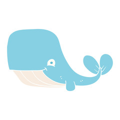 flat color illustration of a cartoon happy whale