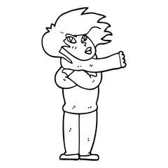 line drawing cartoon girl with scarf