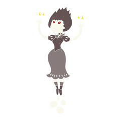 flat color illustration of a cartoon vampire girl flying