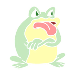 grumpy flat color style cartoon frog