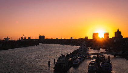Hamburg harbour sunset
