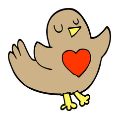 cartoon doodle bird with love heart