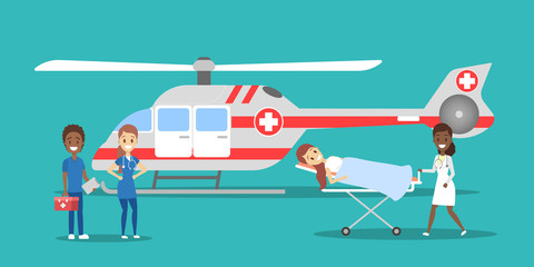 Doctor carry patient to the medical helicopter © inspiring.team
