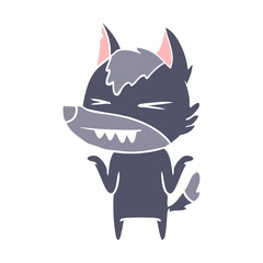 angry wolf flat color style cartoon