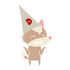 flat color style cartoon wolf wearing duce hat