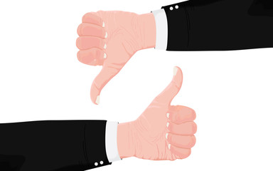 Obraz premium Like and dislike hands. Hand Thumbs Up and Thumbs Down on white background.