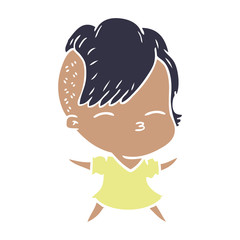 flat color style cartoon squinting girl