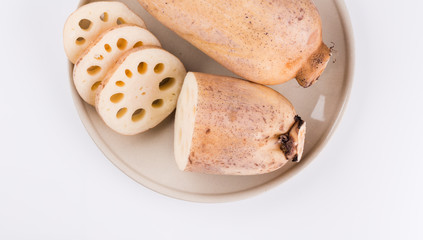 Top view of Lotus root on a plate