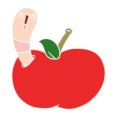 flat color style cartoon worm in apple