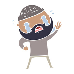 flat color style cartoon bearded man waving and crying