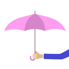 Hand holding pink umbrella as metaphor of insurance.