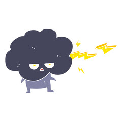 flat color illustration of a cartoon raincloud character shooting lightning