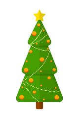 Christmas green tree with the orange balls