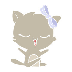 flat color style cartoon cat with bow on head