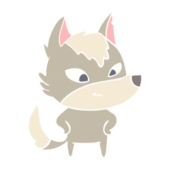 friendly flat color style cartoon wolf