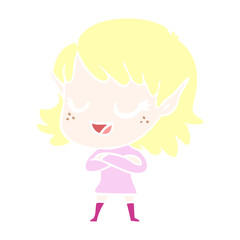 happy flat color style cartoon elf girl
