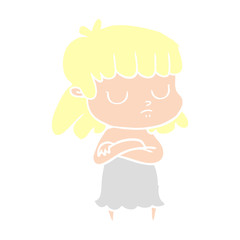 flat color style cartoon indifferent woman