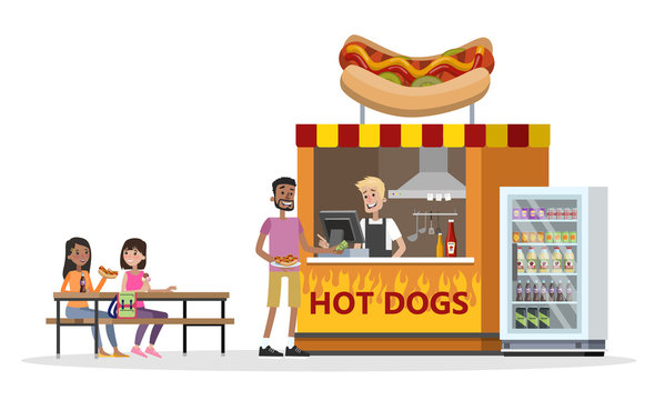 Amusement park with a hot dog booth