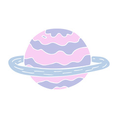 flat color illustration of a cartoon alien planet