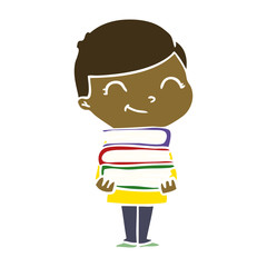 flat color style cartoon boy with books smiling