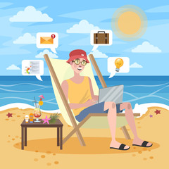 Man working remotely on the laptop computer