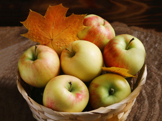 seasonal apple on wood background