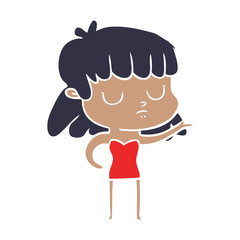 flat color style cartoon indifferent woman