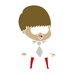 happy flat color style cartoon boy